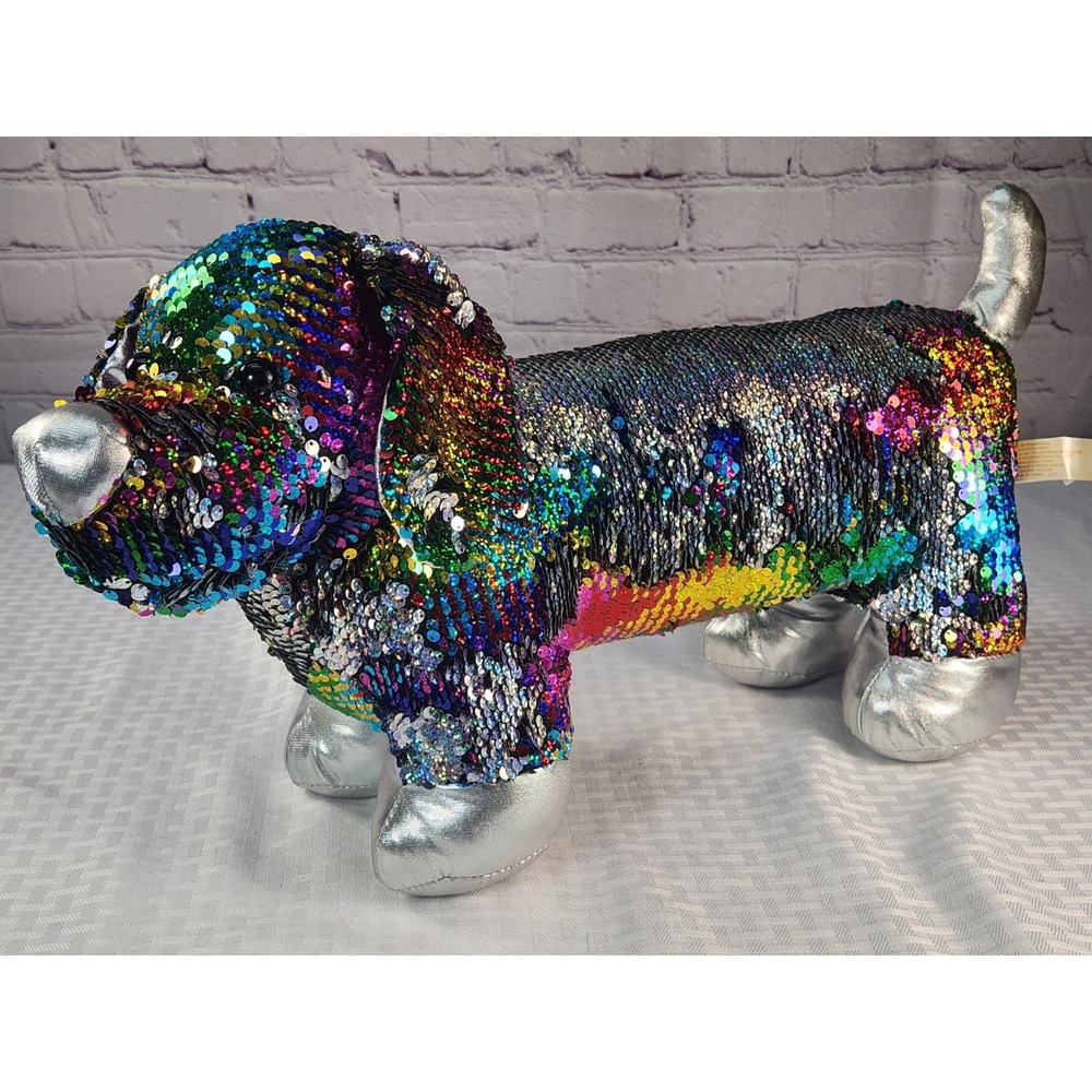 Dan Dee Rainbow Flip Sequin Dashund Wiener Dog Color Changing! 19" Plushie